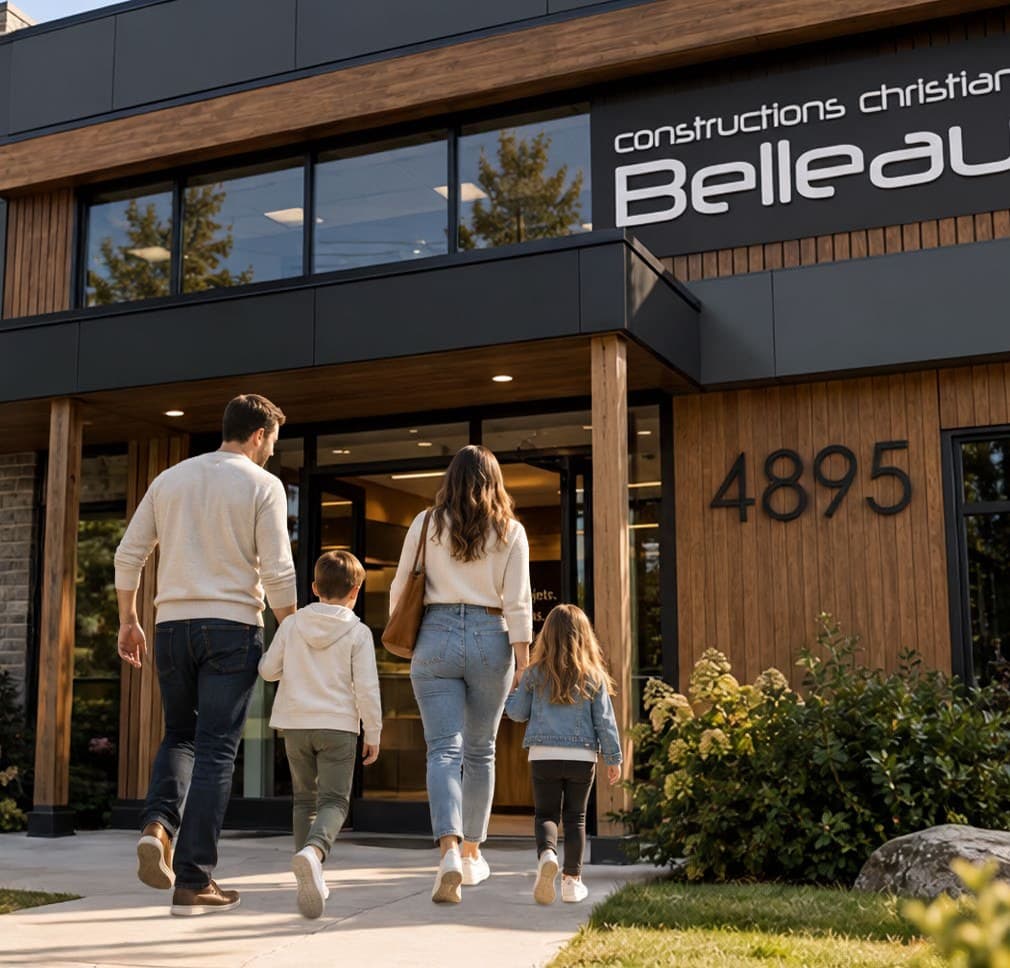 Famille entrant au bureau de Belleau